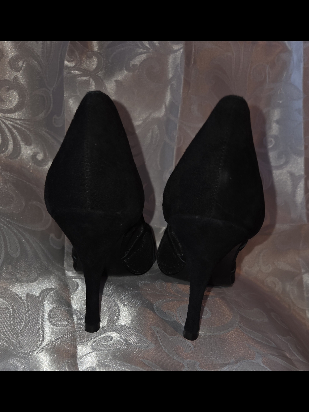 BCBGirls Black Peep-Toe Suede High Heels - Picture 3 of 7